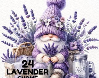 Gnome Lavender Flowers Png, Watercolor Gnomes, Lavender Gnome Clipart, Flower Gnome Clipart, Lavender gnome Png Graphics, Gnome Sublimation