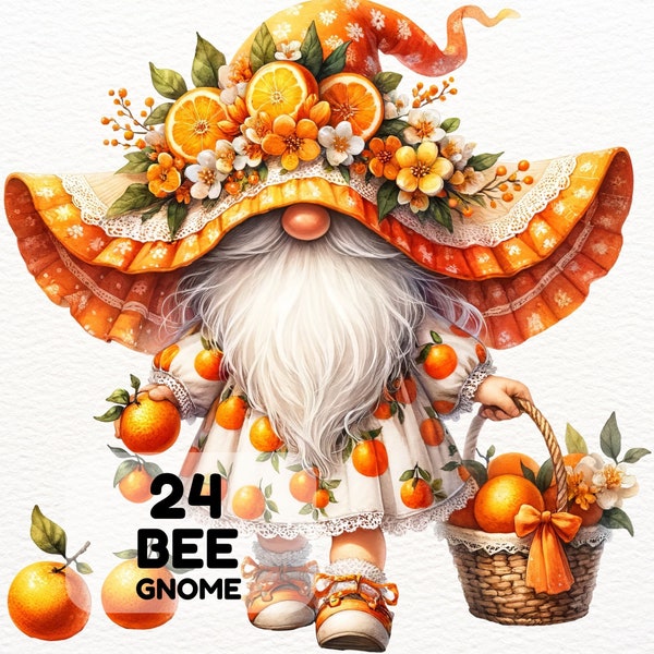 Orange Gnome Clipart, Orange Gnome Watercolor Clipart, Orange Gnome Png, Gnome Sublimation Design, Gnome Nursery Decor, Cute Watercolor PNG