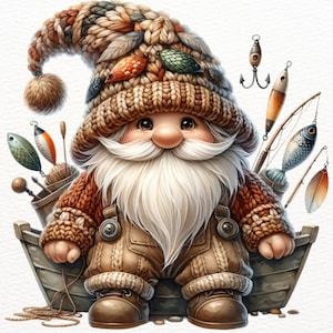 Watercolor Fisherman Gnome Clipart Bundle Png, Fishing gnome, Fly fishing Clipart Watercolor, Bass Fishing Clipart, Sublimation Designs