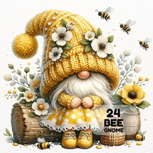 Watercolor Bee Gnomes Clipart, Gnome Bee Clipart, Bee Clipart, Bee Gnome PNG, Gnomes Clipart, Bee Gnome Watercolor Png, Spring Gnome Graphic