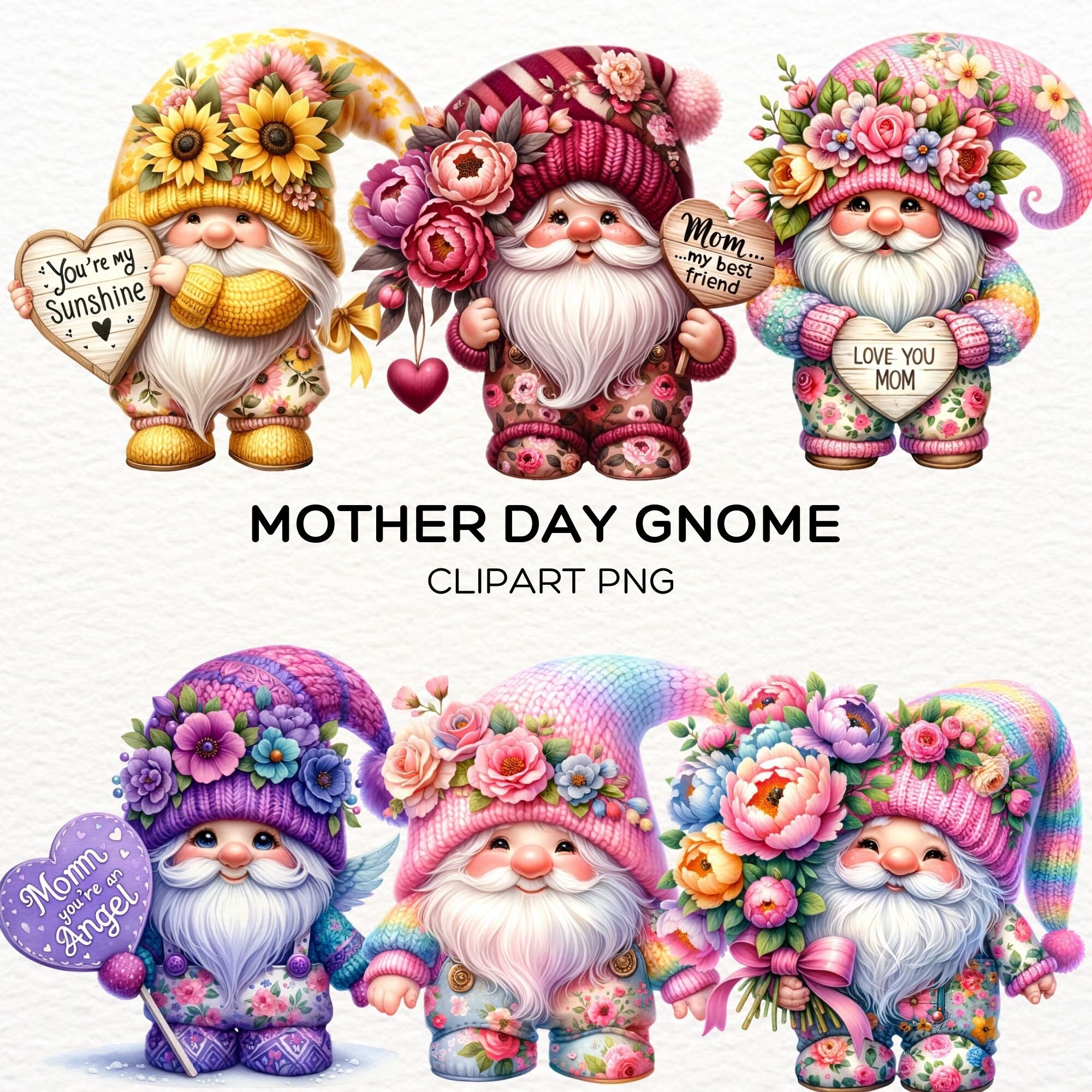 Watercolor Mothers Day Gnomes Clipart, Mother's Day Gnome Clipart ...