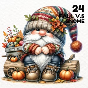 Fall Gnome PNG Sublimation Design, Pumpkin Gnome PNG, Autumn Gnome Clipart, Watercolor Gnome Fall PNG Download, Gnome Watercolor, Fall Gnome