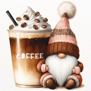 Watercolor Coffee Lover Gnome Clipart Bundle, Coffee Gnome Clipart, Coffee Gnome Png Graphics, Gnome Sublimation, Watercolor Coffee Gnome