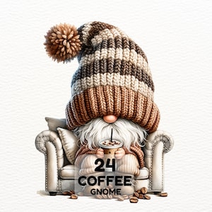 Watercolor Coffee Gnome, Coffee Gnomes Png, Coffee Latte Gnome, Cute Gnomes Clipart, Coffee Png, Coffee Lover Png, Coffee Sublimation Png