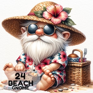 Watercolor Summer Beach Gnome Clipart Png, Gnome Summer Beach Clipart, Summer Beach Gnome Png Graphics, Sublimation Designs Downloads