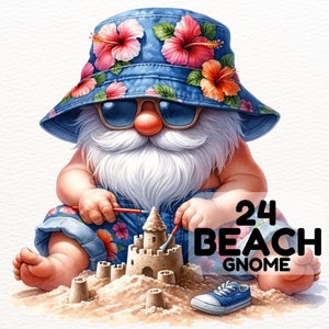 Watercolor Summer Beach Gnome Clipart Png, Gnome Summer Beach Clipart, Summer Beach Gnome Png Graphics, Sublimation Designs Downloads