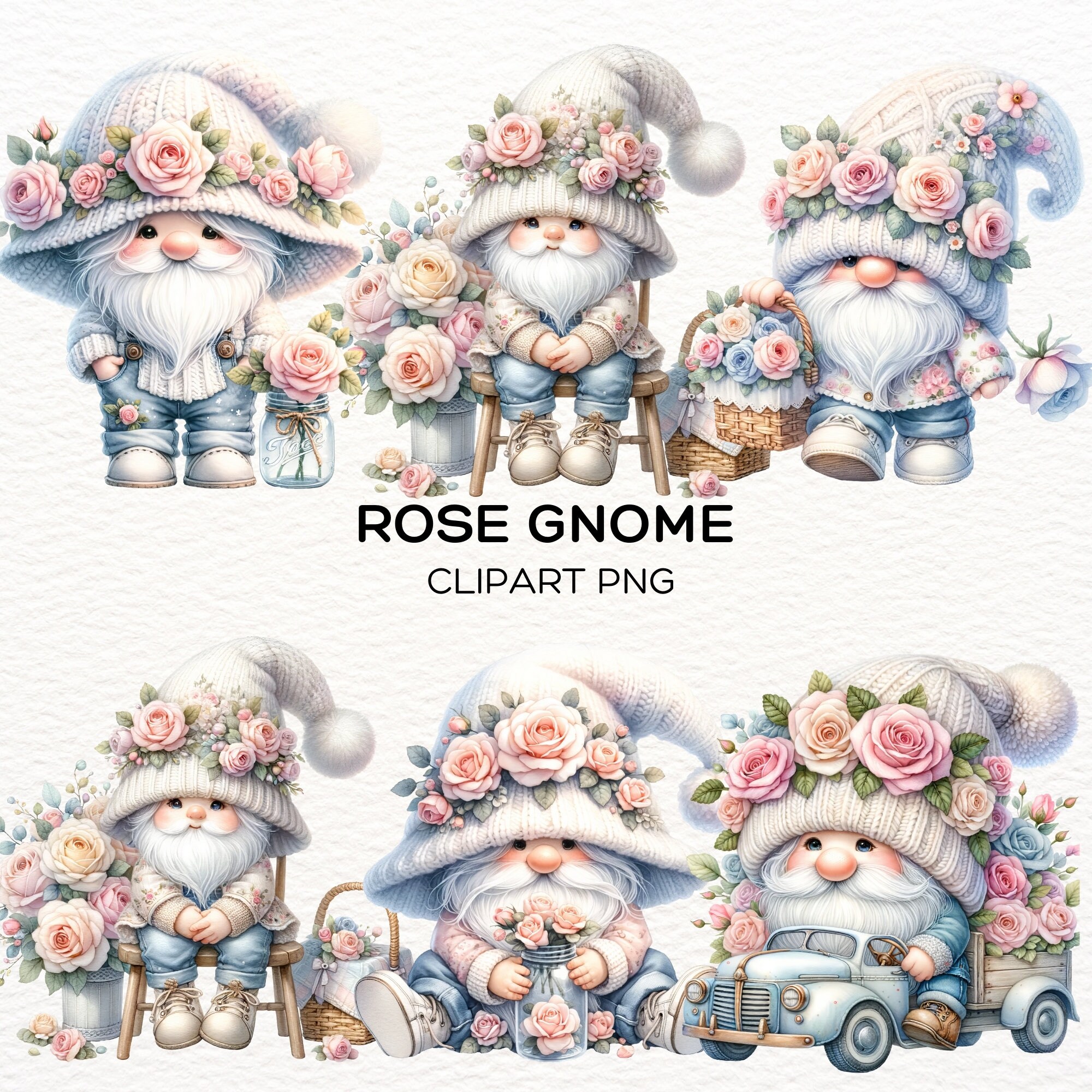 Rose Gnome Watercolor Clipart, Rose Gnome Clipart, Rose Gnome Png ...