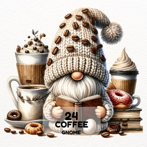 Watercolor Coffee Gnome, Coffee Gnomes Png, Coffee Latte Gnome, Cute Gnomes Clipart, Coffee Png, Coffee Lover Png, Coffee Sublimation Png