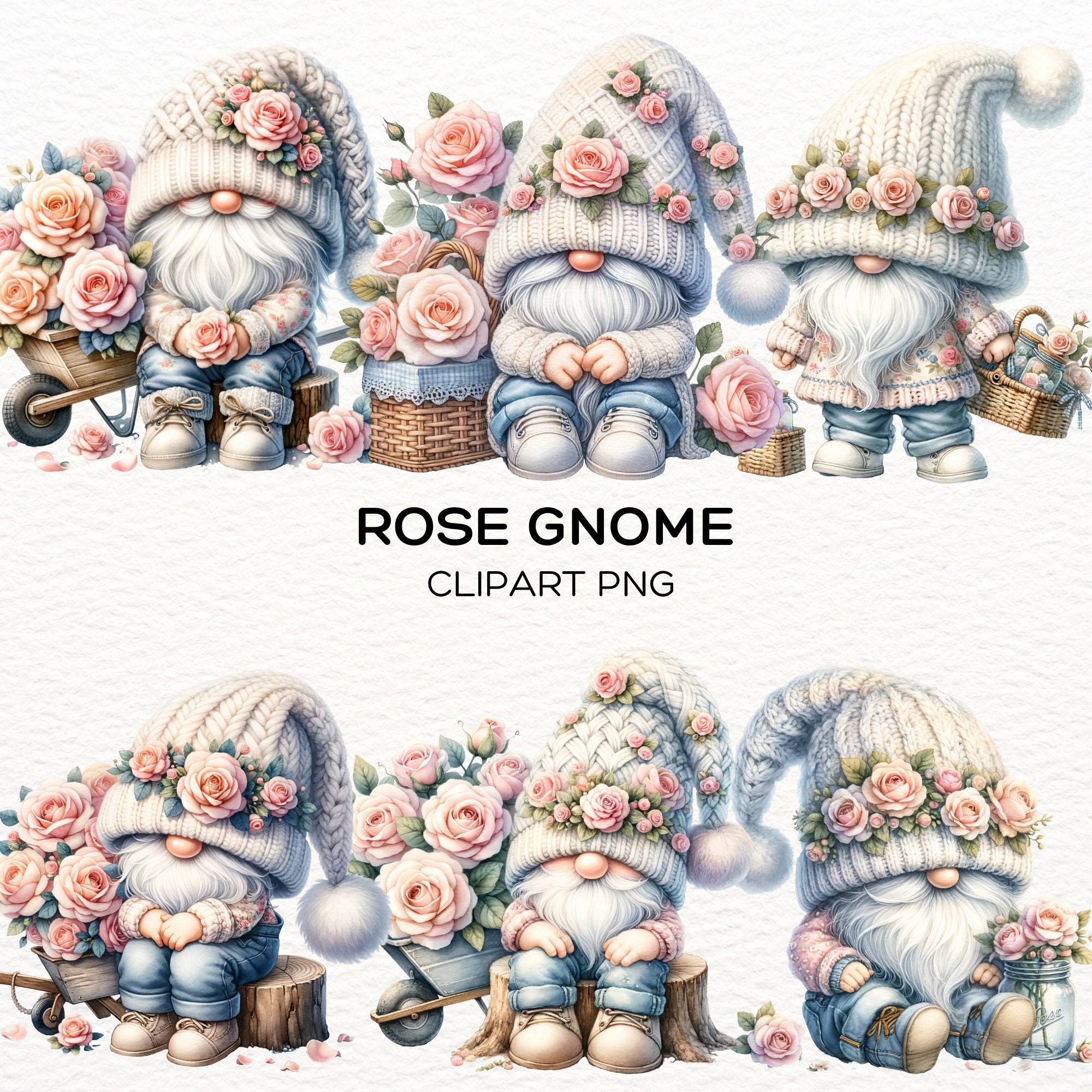 Rose Gnome Watercolor Clipart, Rose Gnome Clipart, Rose Gnome Png ...