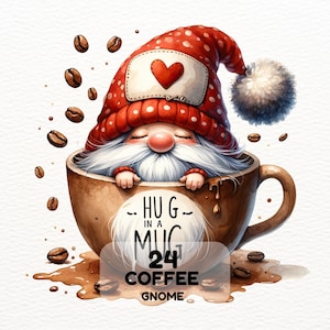 Watercolor Coffee Gnome, Coffee Gnomes Png, Coffee Latte Gnome, Cute Gnomes Clipart, Coffee Png, Coffee Lover Png, Coffee Sublimation Png