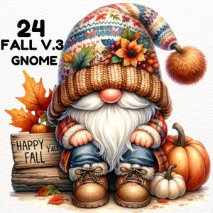 Fall Gnome PNG Sublimation Design, Pumpkin Gnome PNG, Autumn Gnome Clipart, Watercolor Gnome Fall PNG Download, Gnome Watercolor, Fall Gnome