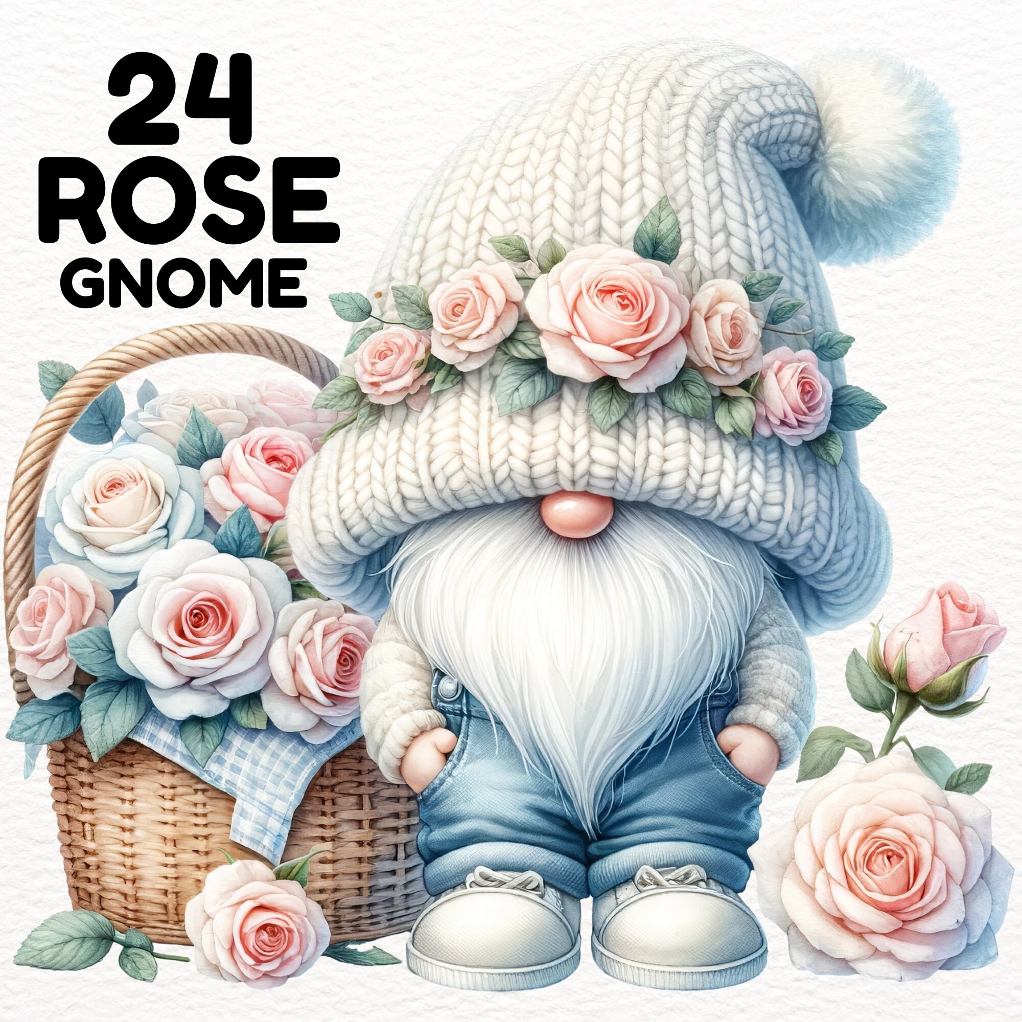 Rose Gnome Watercolor Clipart, Rose Gnome Clipart, Rose Gnome Png ...