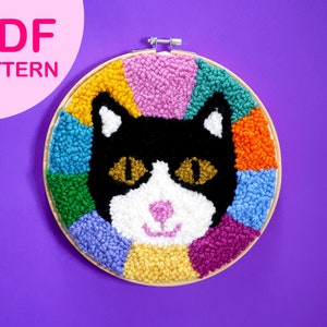 Digital Punch Needle Pattern - Rainbow Cat - PDF FILE ONLY