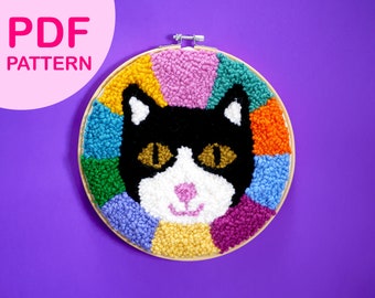 Digital Punch Needle Pattern - Rainbow Cat - PDF FILE ONLY