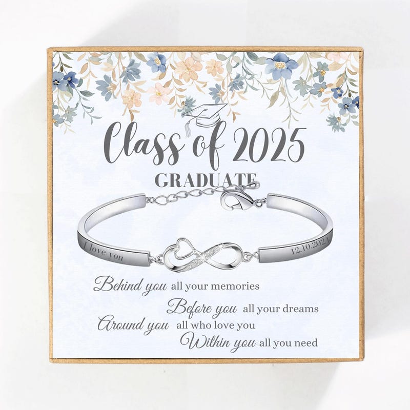 Personalisiertes Abschlussarmband der Klasse 2025, Geschenk, Infinity-Herz-Armband, gravierter Abschlussschmuck für Tochter, Nichte, Klasse von 2025, Geschenk