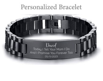 Custom Stepson Gift, Wedding Day Gift for Stepson Today I Tell Your Mom I Do And I Promise You Forever Step Son Bracelet Personalized Name