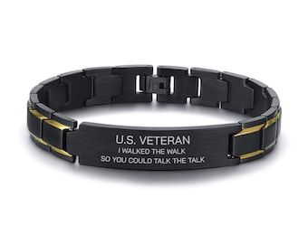 Veteran Gift Veteran Bracelet Gift Christmas for Military Veteran Apparel US Army Engraved Memorial Bracelet Veteran, USMC, Navy, Air Force