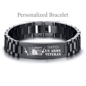 US Army Veteran Bracelet Christmas Gifts for US Army Veteran Personalized Name Army Veteran Gift For Men Army Retirement Gifts American Flag image 1
