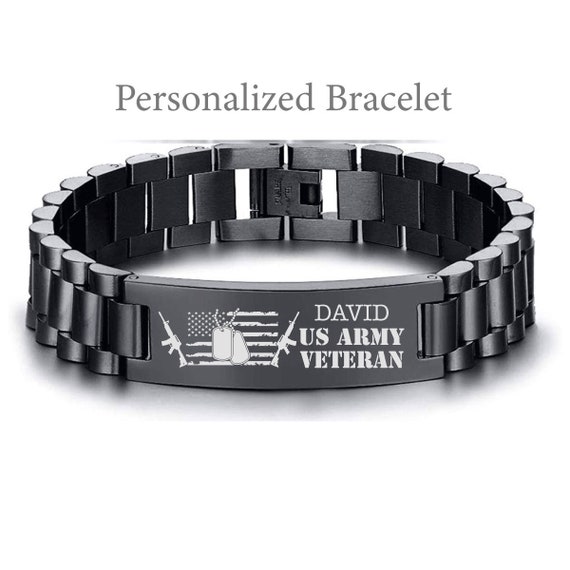 US Army Veteran Bracelet Christmas Gifts for US Army Veteran Personalized Name Army Veteran Gift For Men Army Retirement Gifts American Flag