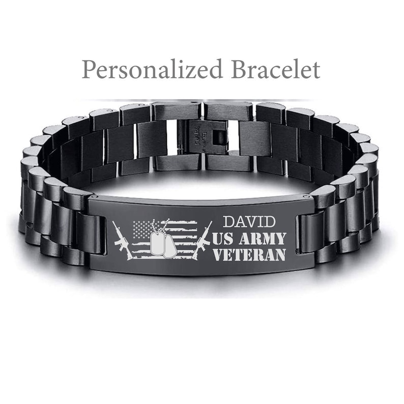 US Army Veteran Bracelet Christmas Gifts for US Army Veteran Personalized Name Army Veteran Gift For Men Army Retirement Gifts American Flag image 1