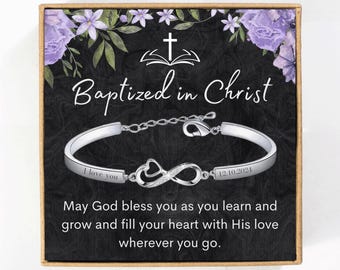Baptism Gift Bracelet for Goddaughter Baptized in Christ Infinity Heart Jewelry Custom Engraved Name Date Christian Keepsake for Girls