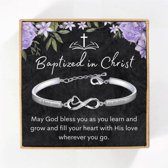 Baptism Gift Bracelet for Goddaughter Baptized in Christ Infinity Heart Jewelry Custom Engraved Name Date Christian Keepsake for Girls