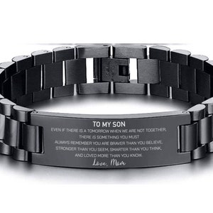 Christmas Gifts To My Son Always Remember You are Braver Black Bracelet For Son Gift Engraved Wristband Jewelry Birthday Inspirational Men