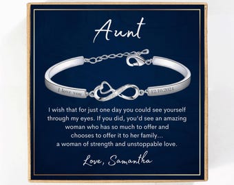 Mother’s Day Gift for Aunt Personalized Bracelet from Niece or Nephew, Aunt Appreciation Jewelry Custom Message Engraved for Auntie Bracelet
