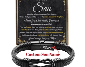 To My Son Leather Infinity Knot Bracelet Christmas for Son Personalized Custom Engraved Name Bracelet Meaningful Son Jewelry gift from Mom