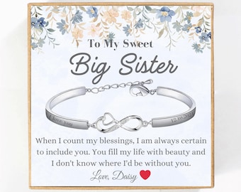Personalized Big Sister Gift from Little Sister, To My Big Sister Bracelet Christmas Custom Name Birthday Gift for Sister Sibling Jewelry