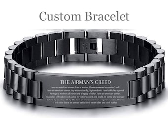 Airman&#39;s Creed Gift, Air Force Christmas Gift, Airman&#39;s Creed Engraved Bracelet, Airman&#39;s Prayer Gift for veteran&#39;s day, American Flag