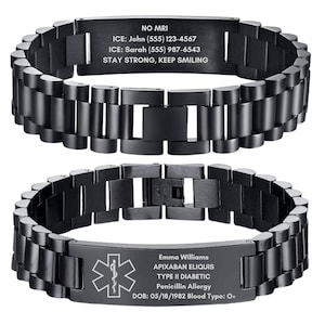 Personalized Medical ID bracelets for Men, Autism Allergy Diabetic Epilepsy Customized Stainless Steel ID Bracelets Engraved Emergency Medic