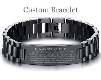 US Navy Sailor's Creed Bracelet, Christmas gift for US Navy, Sailor Bracelet for Men, Veteran's day Personalized U.S. Navy Graduation Gift