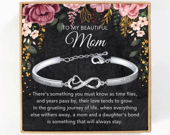 To My Beautiful Mom Bracelet from Daughter, Mom Christmas Gift from Daughter, Mom Birthday Mother's Day Gift Custom Engraved Bangle Bracelet
