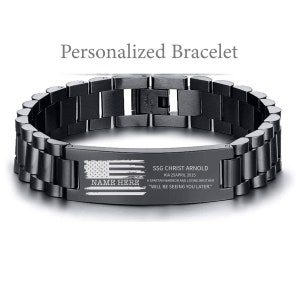 Military Memorial Bracelet Custom Engraved Military Black Bracelet Personalized POW Till Valhalla KIA USMC Navy Army Air Force Navy Veteran