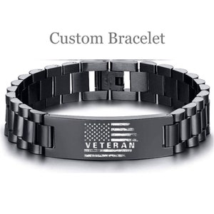 Veteran American Flag Bracelet for Men, Veteran Christmas Gifts, Veteran Bracelet Engraved Gifts for Him, Honor Personalized Military Gift