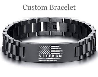 Veteran American Flag Bracelet for Men, Veteran Christmas Gifts, Veteran Bracelet Engraved Gifts for Him, Honor Personalized Military Gift