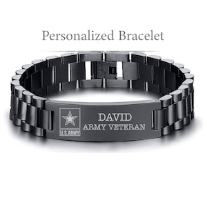 Army Veteran Bracelet Personalized Name for US Army Veteran Gift For Men Army Retirement Gifts Army American Flag Gift Army Dad Father's day immagine 1
