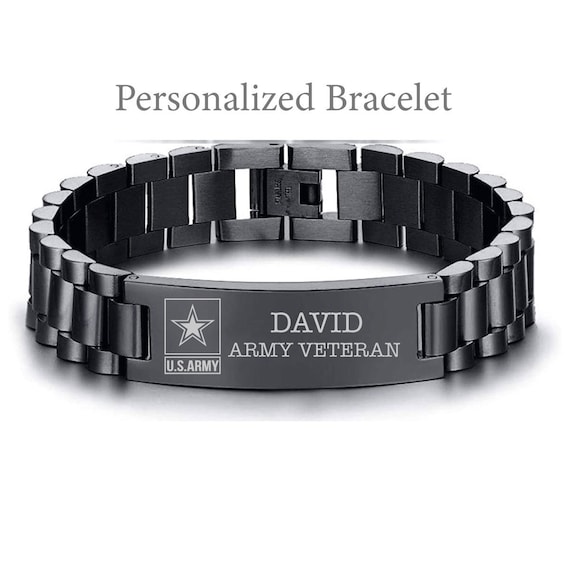 Army Veteran Bracelet Personalized Name for US Army Veteran Gift For Men Army Retirement Gifts Army American Flag Gift Army Dad Father's day