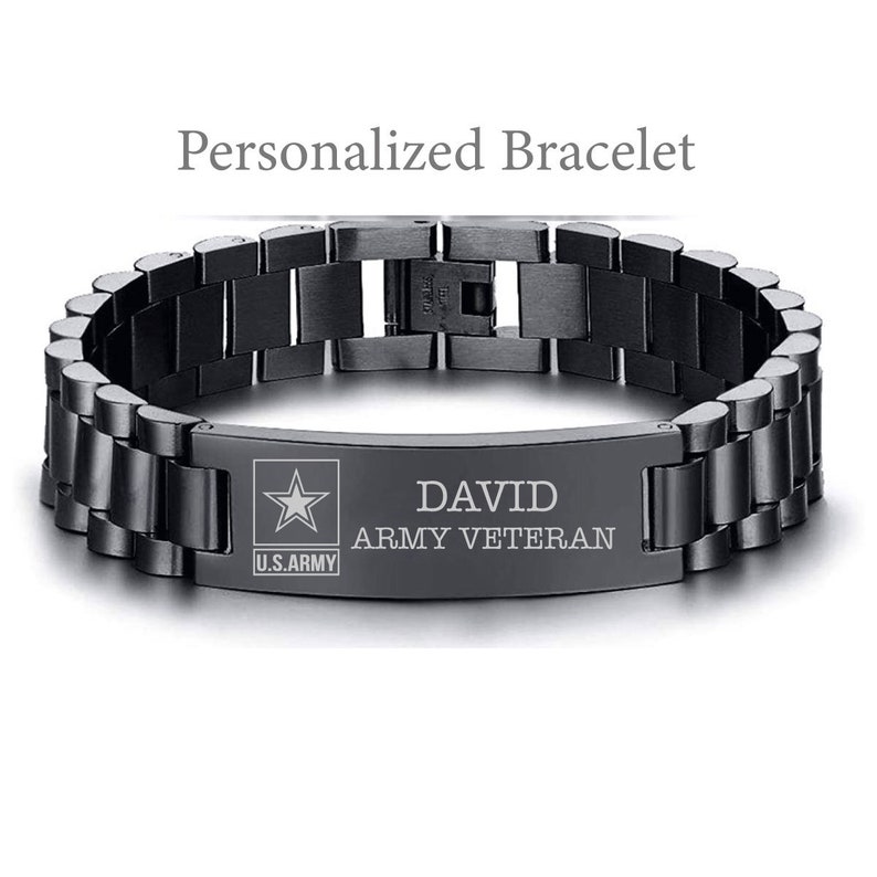 Army Veteran Bracelet Personalized Name for US Army Veteran Gift For Men Army Retirement Gifts Army American Flag Gift Army Dad Father's day immagine 1