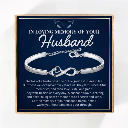 Cadeau perte de mari en mémoire de votre mari Bijoux commémoratifs personnalisés gravés Bracelet personnalisé Cadeau de sympathie Perte de mari personnalisé