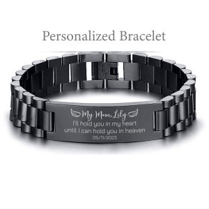 Personalized Mom memorial Bracelet, Mother  rememberance Bracelet, I&#39;ll hold you in my heart until I can hold you in heaven,Custom Memorial