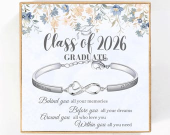 Personalized Class of 2026 Graduation Bracelet Gift Infinity Heart Bracelet Engraved Graduate Jewelry for Daughter, Niece Class of 2026 Gift