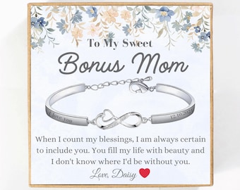 Bonus Mom Gift, Bonus Mom Bracelet from Daughter, Bonus Mom Mothers Day To My Bonus Mom Birthday Gift Custom Engraved Bangle Custom Name