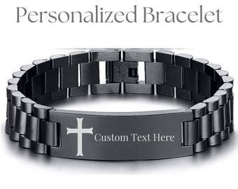 Personalized Cross Bracelet for Men Custom Christian Gift Engraved Religious Jewelry Bible Verse or Name Bracelet Faith Gift for Husband