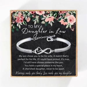 Pulsera para mi nuera, regalo de Navidad, regalo personalizado grabado para mi nuera en el día de su boda, regalo de la familia de mi suegra