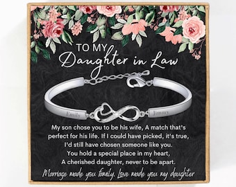 To My Daughter in law Bracelet Gifts, Personalized Engraved Gift Daughter in Law On her wedding day, Daughter in Law gift from Mother In Law
