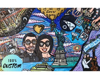 Custom Proposal Decorations Our story painting, Custom Will you marry me cartoon drawing, I love you engagement card, Proposal Marriage idea