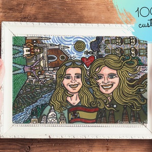 Art commission Photo hand drawn portrait, Self portrait custom Drawing Illustration, Mother day portrait cartoon Grown daughter gift