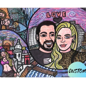 Aangepast cartoon paar portret, Een jaar dating cadeau, 1 jaar verjaardag cadeau voor vriendje, 1e verjaardag kaart voor haar Handgetekende portret